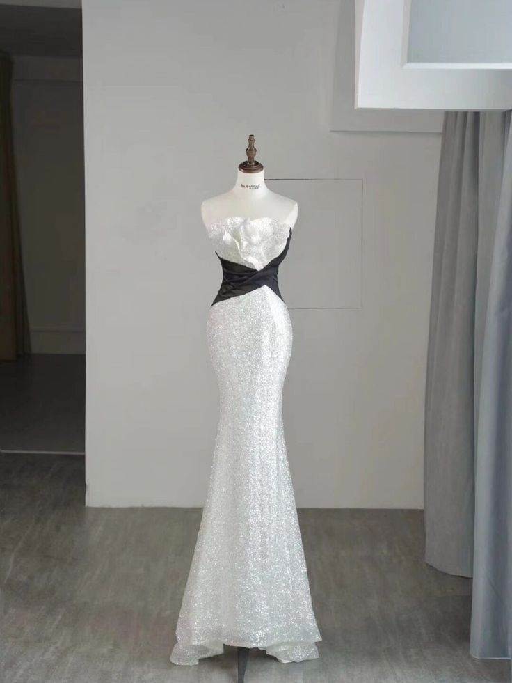 Glitter Mermaid Strapless Satin Sequin Long Prom Dress,Party Dress,Evening Dress GG3549