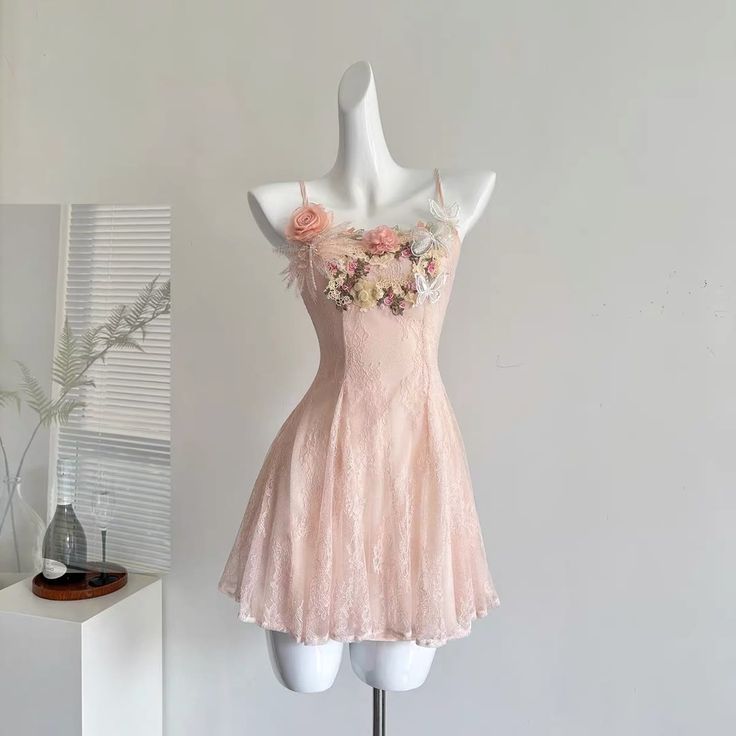 Elegant Soft Pink A Line Spaghetti Straps Lace Applique Short Prom Dress,Homecoming Dress,18th Birthday Dress GG3553