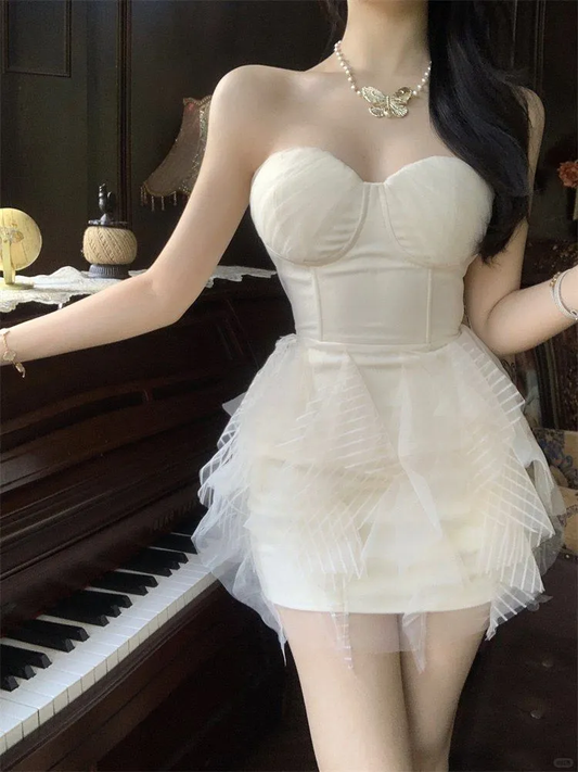 Chic Mermaid Strapless Satin Tulle Short Prom Dress,Homecoming Dress,16th Birthday Dress GG3561