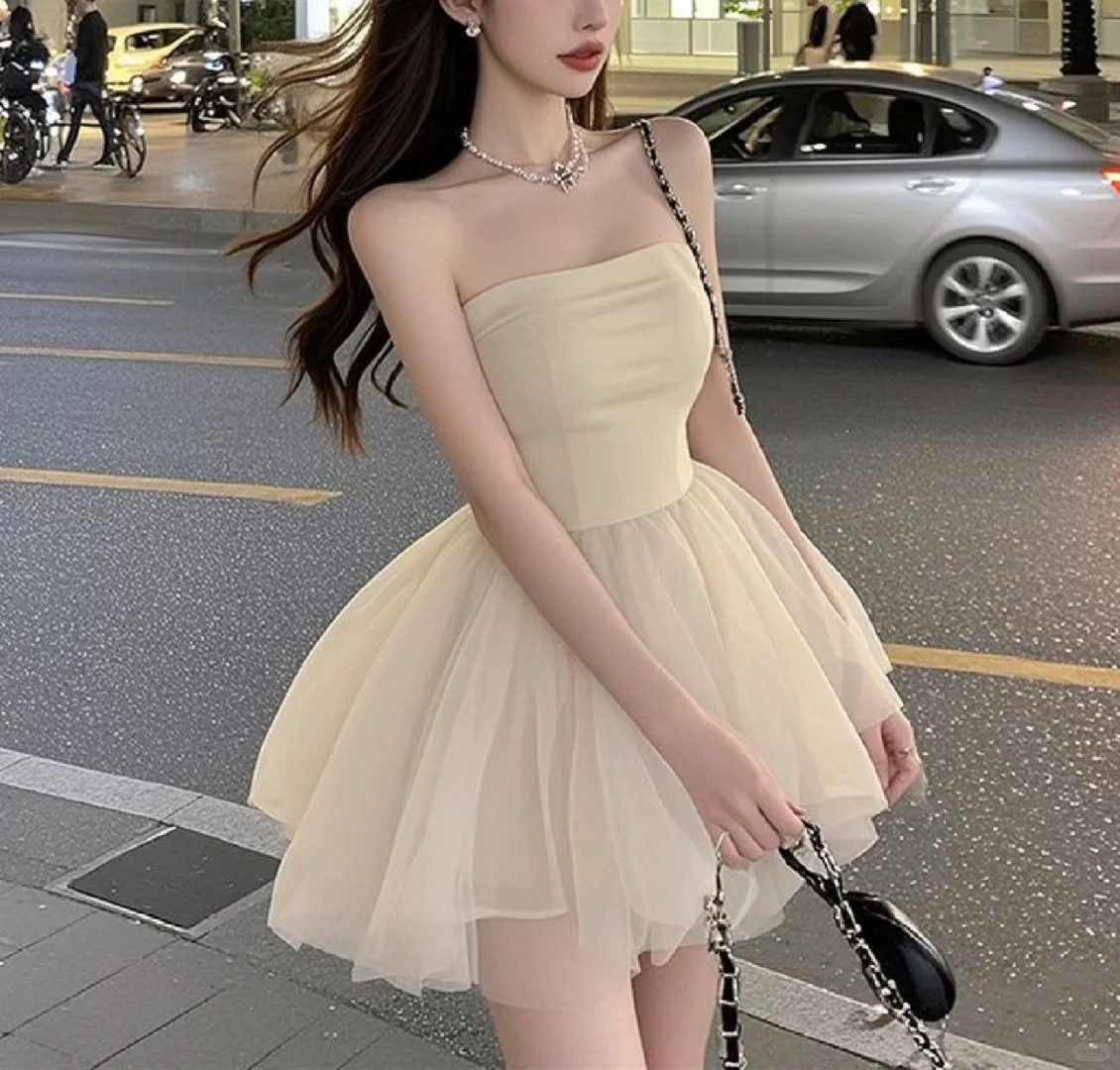 Ivory A Line Strapless Satin Tulle Short Prom Dress,Homecoming Dress,18th Birthday Dress GG3567