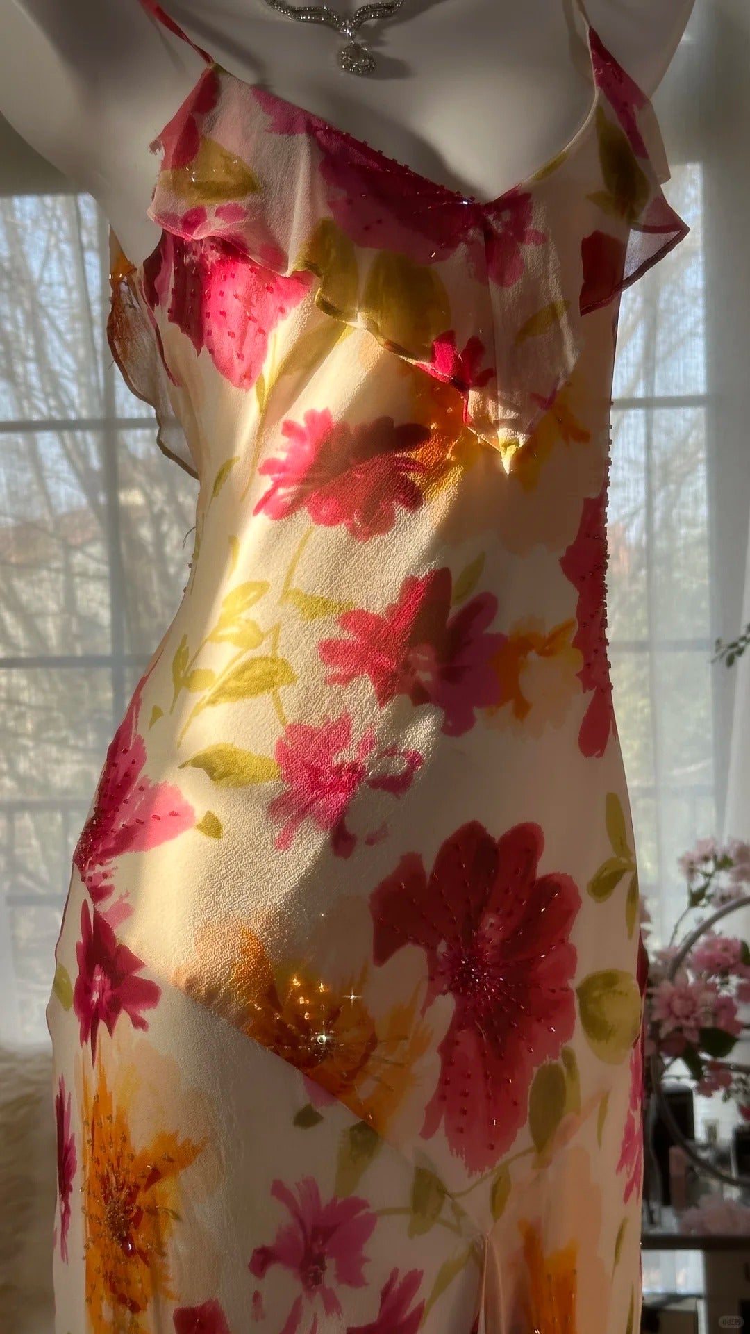 Unique Mermaid Spaghetti Straps Satin Chiffon Printed Flowers Beads Long Prom Dress,Party Dress,Evening Dress GG3570