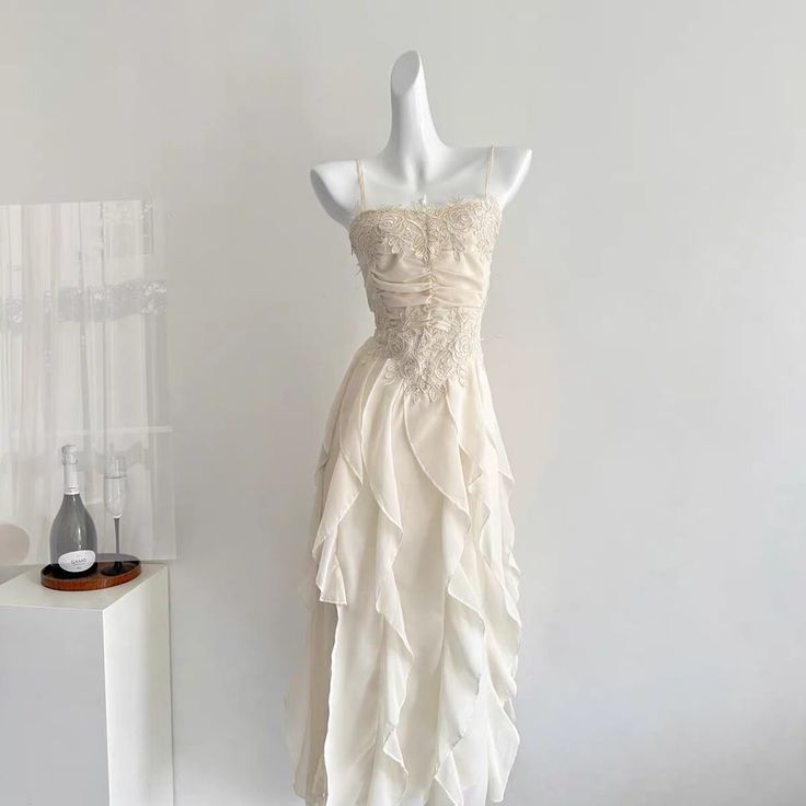 Elegant A Line Spaghetti Straps Chiffon Applique Ruffles Long Prom Dress,Party Dress,Evening Dress GG3584