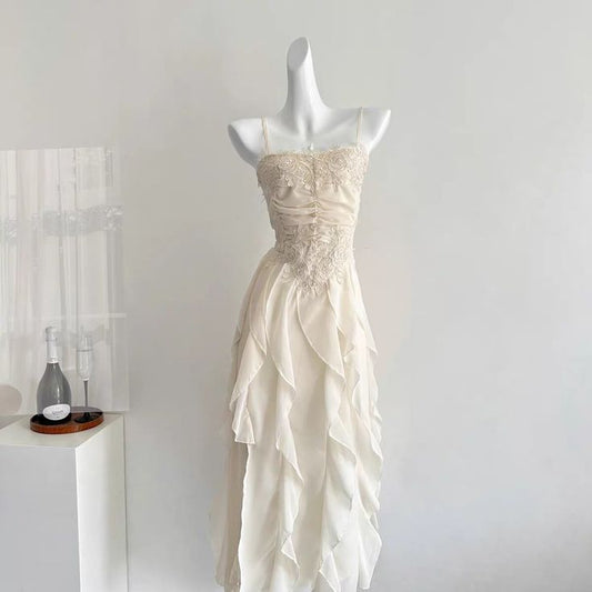 Elegant A Line Spaghetti Straps Chiffon Applique Ruffles Long Prom Dress,Party Dress,Evening Dress GG3584