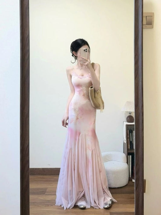 Stunning Bodycon Mermaid Spaghetti Straps Chiffon Printed Long Prom Dress,Party Dress,Evening Dress GG3585