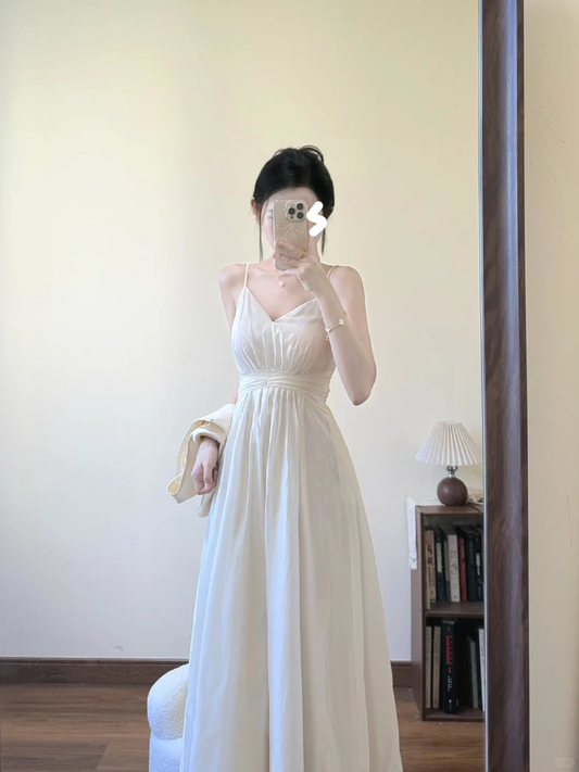 Simple A Line Spaghetti Straps Satin Chiffon Long Prom Dress,Party Dress,Evening Dress GG3586