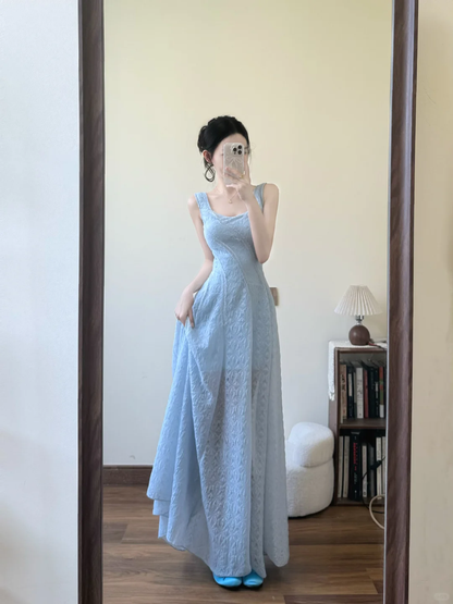 Chic Sky Blue A Line Square Satin Long Prom Dress,Party Dress,Evening Dress GG3587