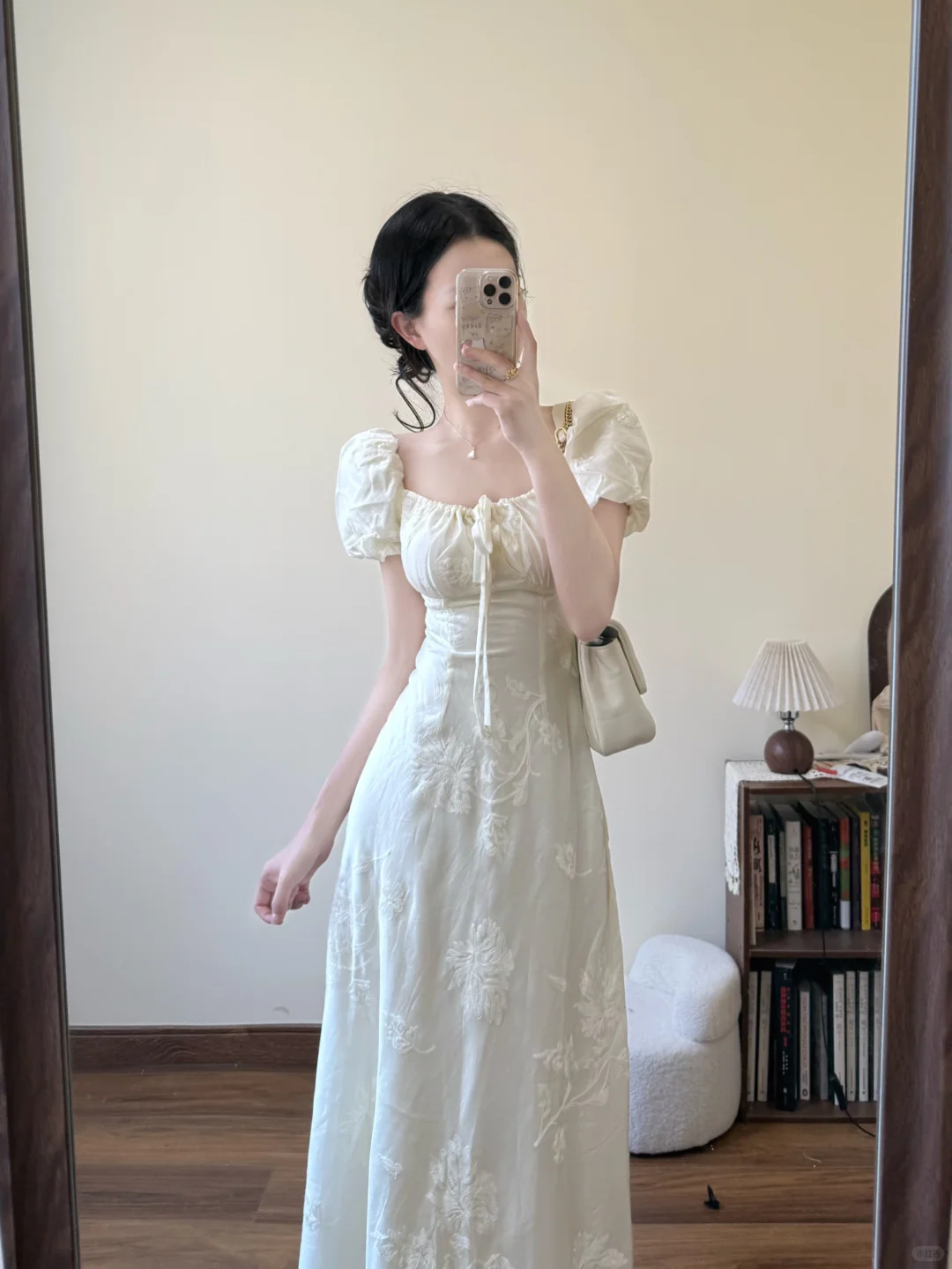 Elegant A Line U Neck Satin Applique Short Bubble Sleeves Long Prom Dress,Party Dress,Evening Dress GG3589