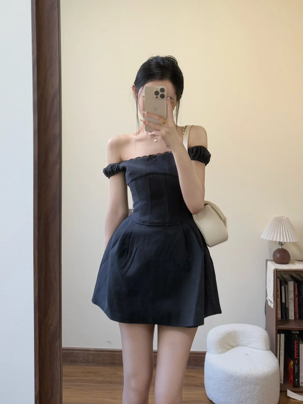 Black A Line Off The Shoulder Satin Short Prom Dress,Homecoming Dress,18th Birthday Dress GG3590