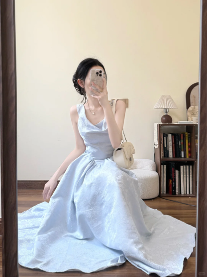 Elegant Pale Blue A Line Satin Long Prom Dress,Party Dress,Evening Dress GG3592