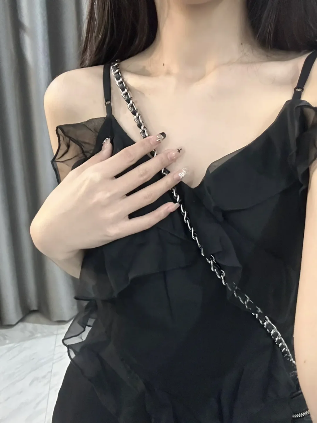 Black A Line Spaghetti Straps Chiffon Ruffles Long Prom Dress,Party Dress,Evening Dress GG3594