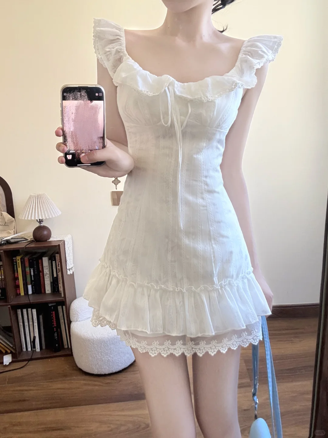 Pretty A Line U Neck White Satin Lace Short Prom Dress,Homecoming Dress,18th Birthday Dress GG3595