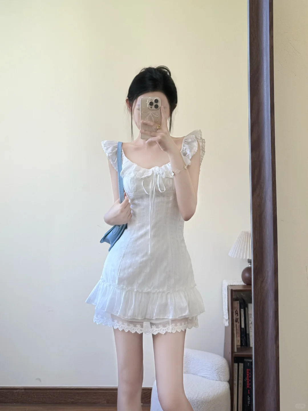 Pretty A Line U Neck White Satin Lace Short Prom Dress,Homecoming Dress,18th Birthday Dress GG3595