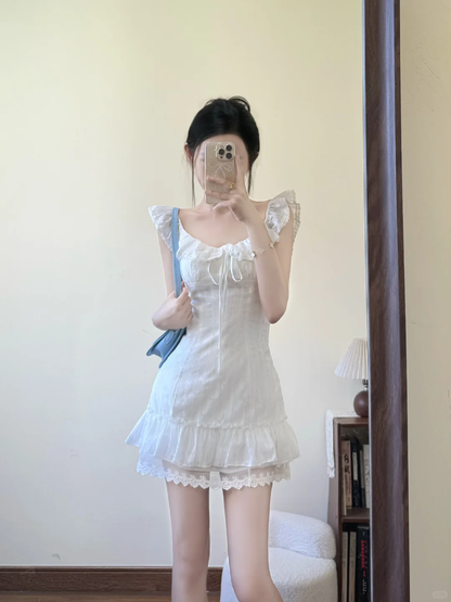 Pretty A Line U Neck White Satin Lace Short Prom Dress,Homecoming Dress,18th Birthday Dress GG3595