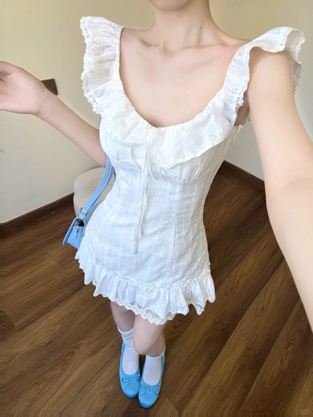 Pretty A Line U Neck White Satin Lace Short Prom Dress,Homecoming Dress,18th Birthday Dress GG3595