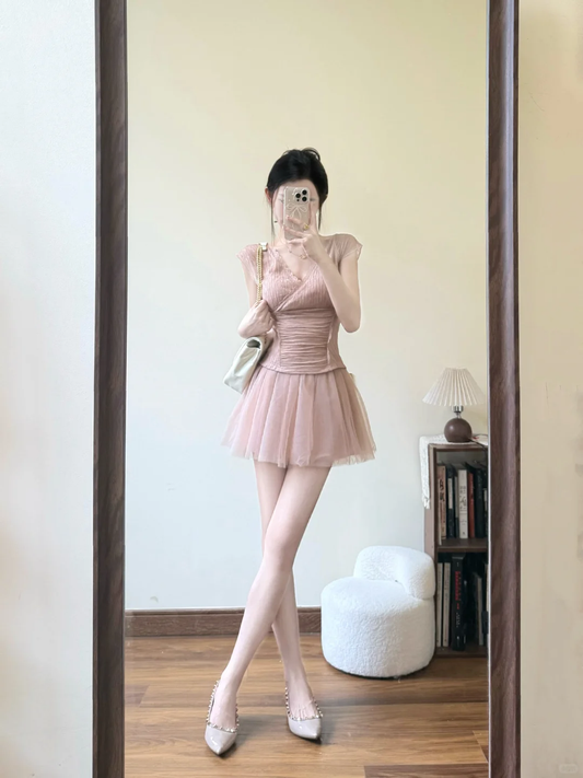 Fairy A Line V Neck Satin Tulle Short Prom Dress,Homecoming Dress,18th Birthday Dress GG3597