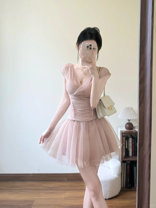 Fairy A Line V Neck Satin Tulle Short Prom Dress,Homecoming Dress,18th Birthday Dress GG3597