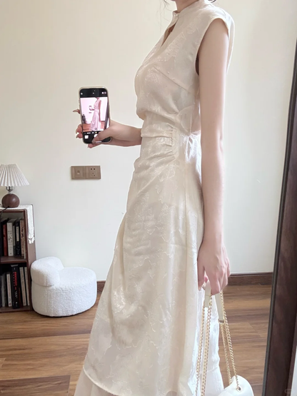 Unique A Line Mandarin Collar Satin Long Prom Dress,Party Dress,Evening Dress GG3600