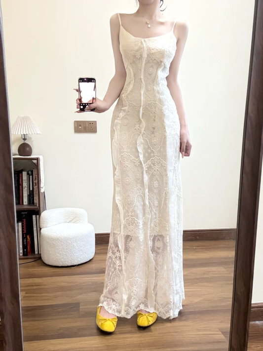 Gorgeous Mermaid Sapghetti Straps Satin Lace Ruffles Long Prom Dress,Party Dress,Evening Dress GG3601