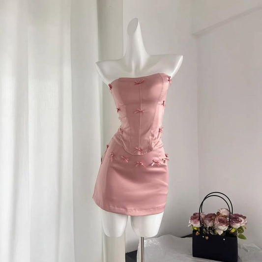 Sexy Mermaid Strapless Satin Bow Short Prom Dress,Homecoming Dress,20th Birthday Dress GG3616