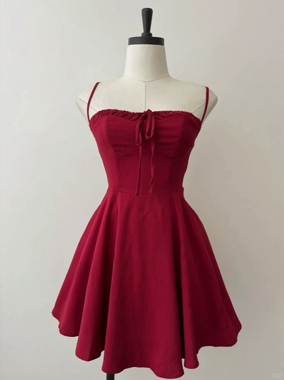 Cute Burgundy A Line Spaghetti Straps Satin Short Prom Dress,Homecoming Dress,16th Birthday Dress GG3622