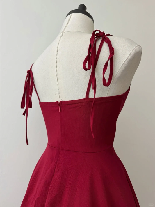 Cute Burgundy A Line Spaghetti Straps Satin Short Prom Dress,Homecoming Dress,16th Birthday Dress GG3622