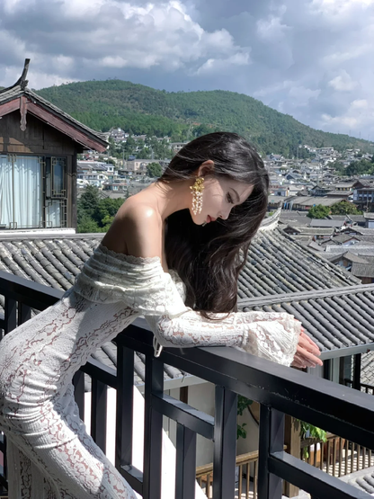 Pretty Mermaid Off The Shoulder Satin Lace Long Sleeves Long Prom Dress,Party Dress,Evening Dress GG3652