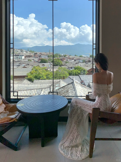 Pretty Mermaid Off The Shoulder Satin Lace Long Sleeves Long Prom Dress,Party Dress,Evening Dress GG3652