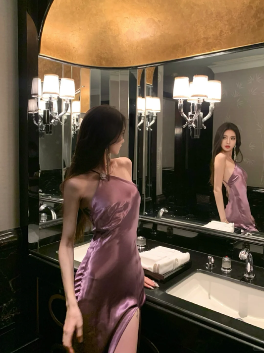 Sexy Mermaid One Shoulder Strap Satin Slit Backless Long Prom Dress,Party Dress,Evening Dress GG3653