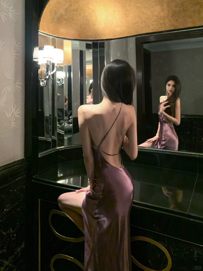 Sexy Mermaid One Shoulder Strap Satin Slit Backless Long Prom Dress,Party Dress,Evening Dress GG3653