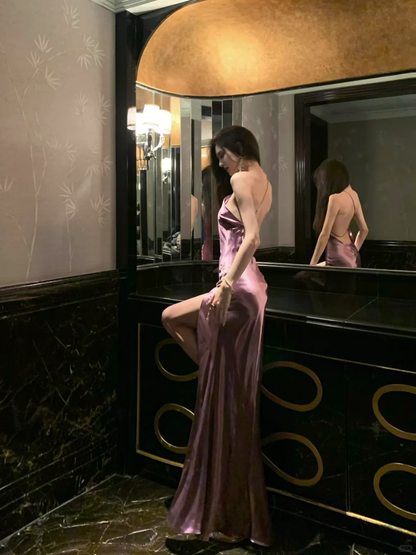 Sexy Mermaid One Shoulder Strap Satin Slit Backless Long Prom Dress,Party Dress,Evening Dress GG3653