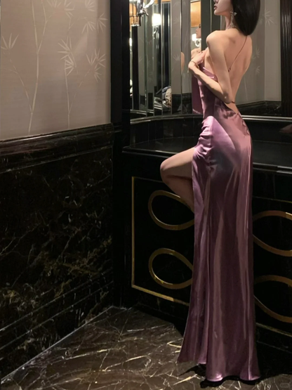 Sexy Mermaid One Shoulder Strap Satin Slit Backless Long Prom Dress,Party Dress,Evening Dress GG3653