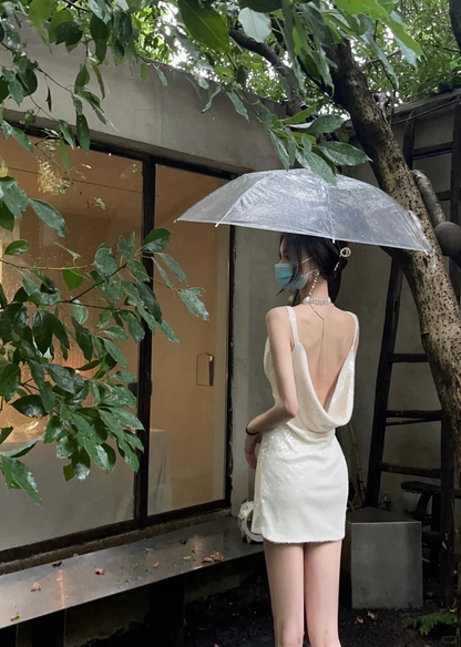 Chic Mermaid Spaghetti Straps Sequin Backless Short Prom Dress,Homecoming Dress,16th Birthday Dress GG3654