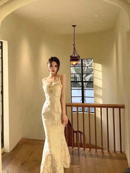 Classy Mermaid Spaghetti Straps Satin Lace Beads Long Prom Dress,Party Dress,Evening Dress GG3655