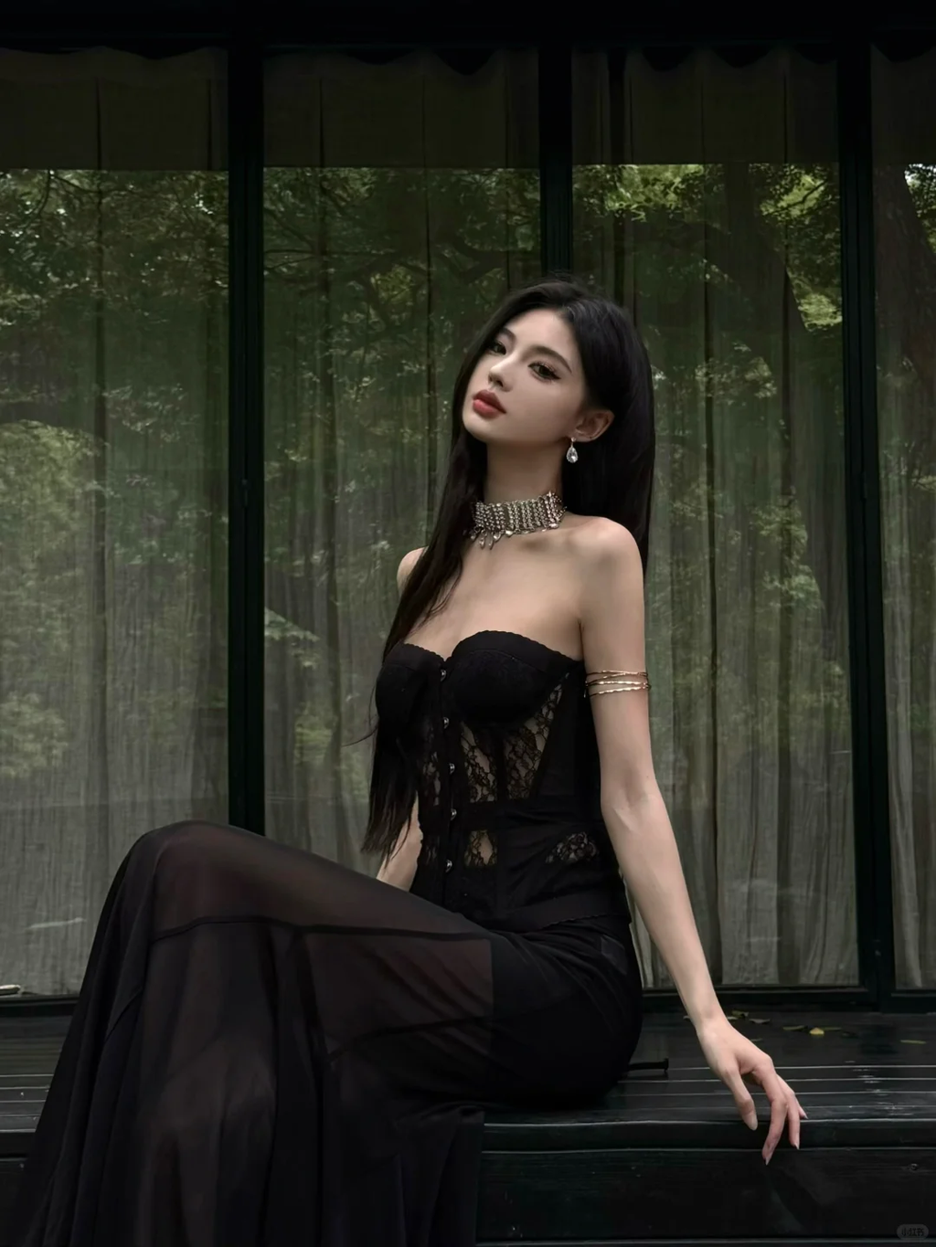 Charming Black Mermaid Strapless Satin Chiffon Long Prom Dress,Party Dress,Evening Dress GG3656