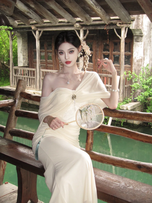 Elegant Mermaid Off The Shoulder Satin Chiffon Long Prom Dress,Party Dress,Evening Dress GG3661