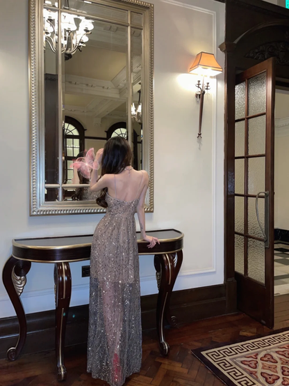 Glitter A Line Spaghetti Straps Tulle Sequin Long Prom Dress,Party Dress,Evening Dress GG3662