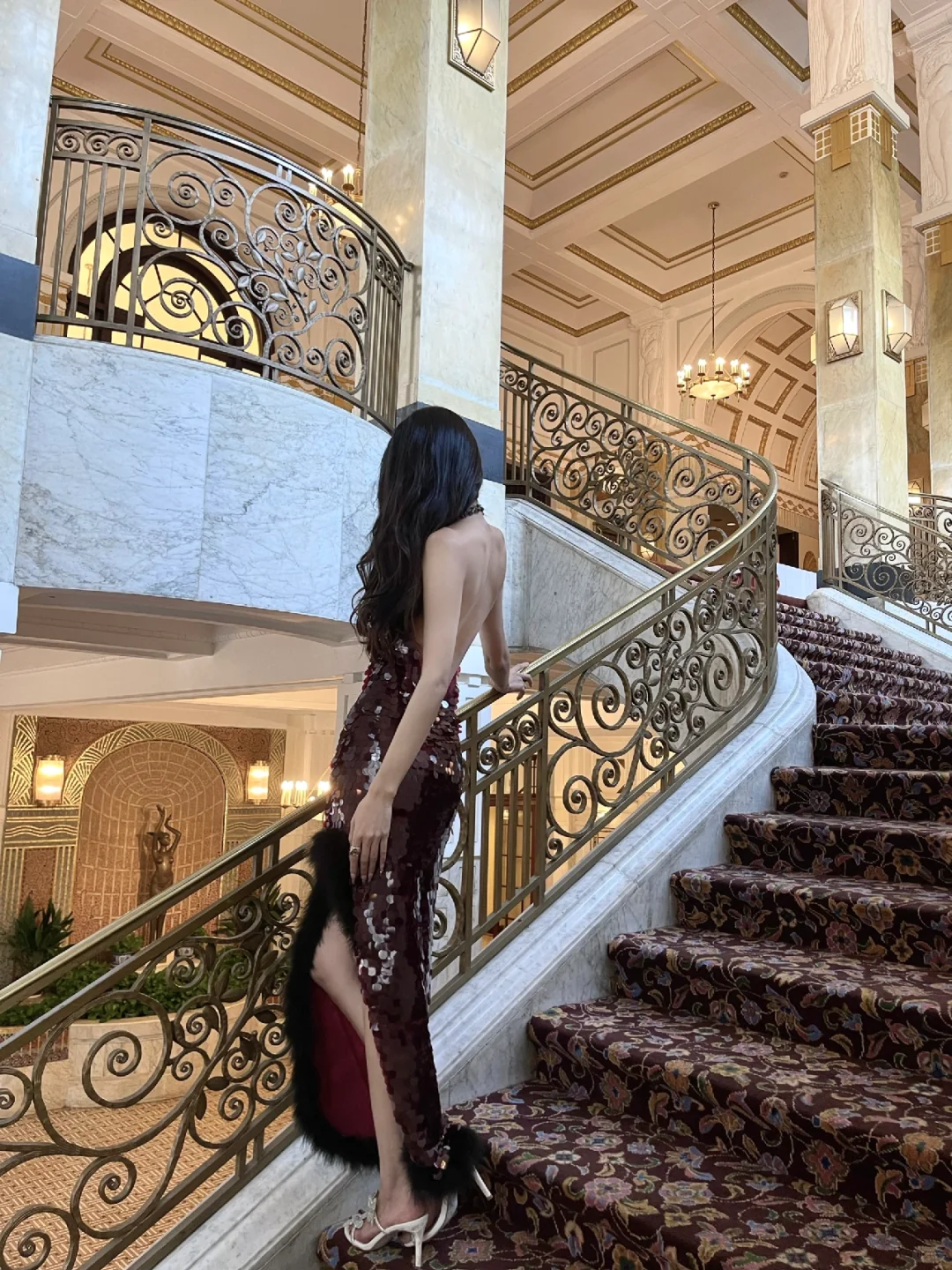 Stunning Burgundy Mermaid Halter Sequin Slit Long Prom Dress,Party Dress,Evening Dress GG3663
