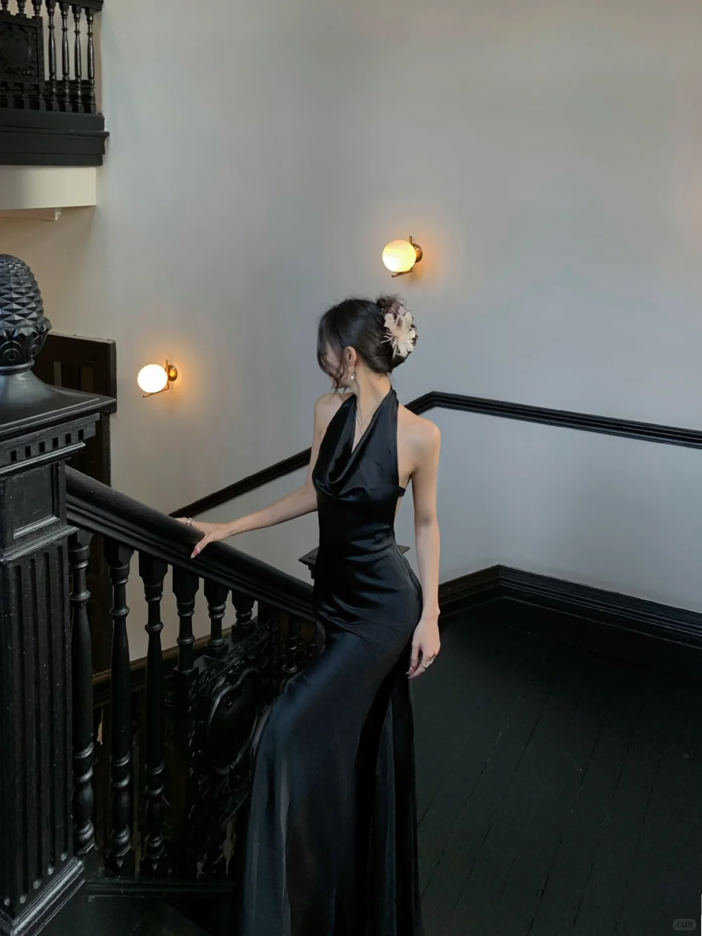 Charming Mermaid Halter Black Satin Backless Long Prom Dress,Party Dress,Evening Dress GG3666