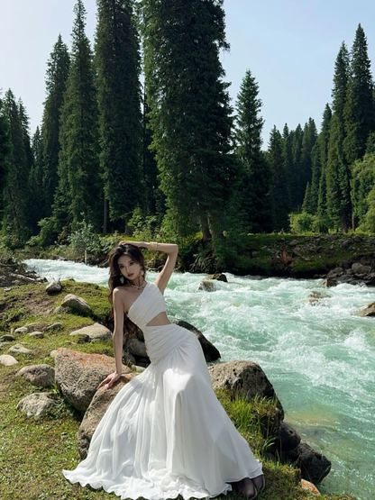 Unique A Line One Shoulder Chiffon Long Prom Dress,Party Dress,Evening Dress GG3667