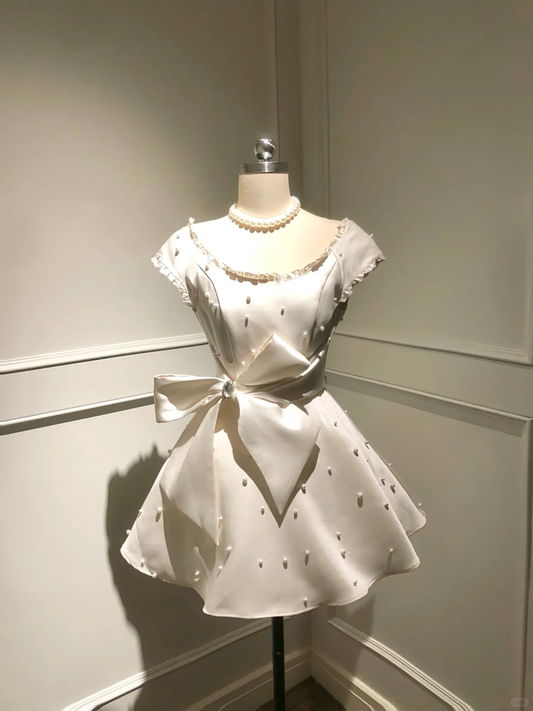 Sweet 16th A Line U Neck Satin Beads With Bow Short Homecoming Dress,Summer Birthday Dress GG3687