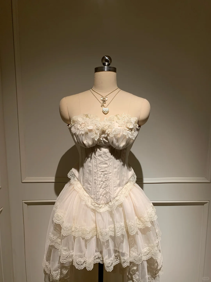 Pretty A Line Corset Strapless Tulle Lace Applique Short Homecoming Dress,Summer Birthday Dress GG3690