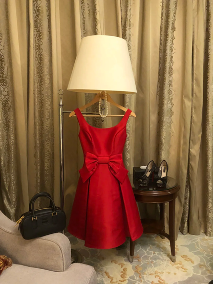 Style Classy A Line Sapghetti Straps Satin With Bow Short Homecoming Dress,Summer Birthday Dress GG3695