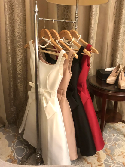 Style Classy A Line Sapghetti Straps Satin With Bow Short Homecoming Dress,Summer Birthday Dress GG3695