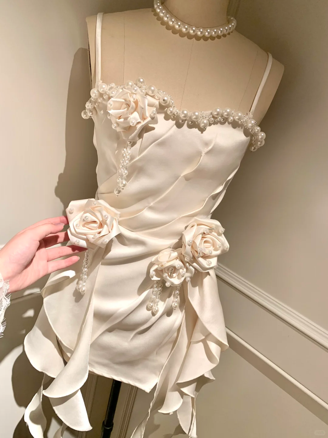 Impress A Line Sapghetti Straps Satin Beads Flower Ruffles Short Homecoming Dress,Summer Birthday Dress GG3696