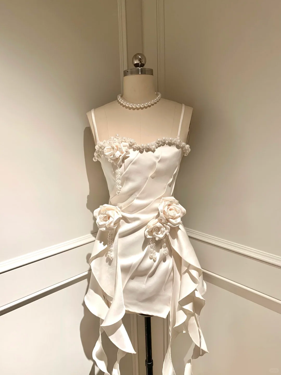 Impress A Line Sapghetti Straps Satin Beads Flower Ruffles Short Homecoming Dress,Summer Birthday Dress GG3696