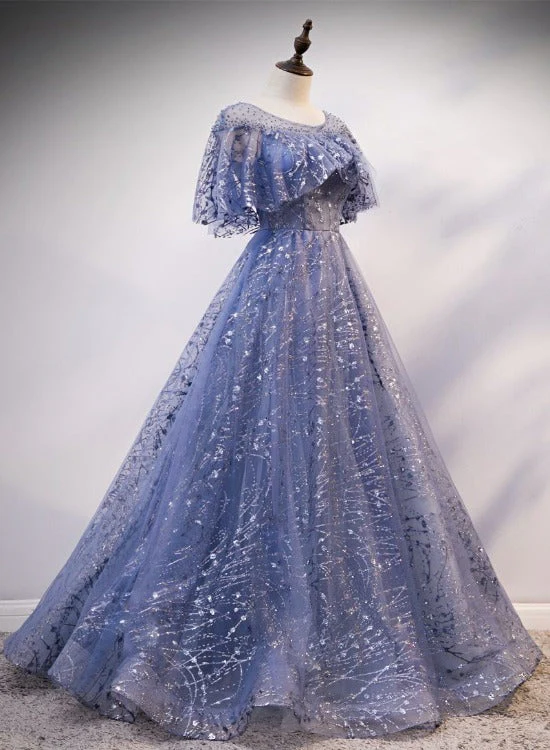 Glam A Line Jewel Purple Tulle Beading Long Prom Dress,Evening Dress GG369