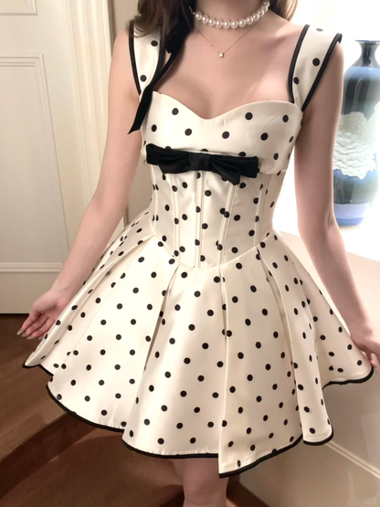 Sweet 16th A Line Square Satin Polka Dots Short Homecoming Dress,Summer Birthday Dress GG3703