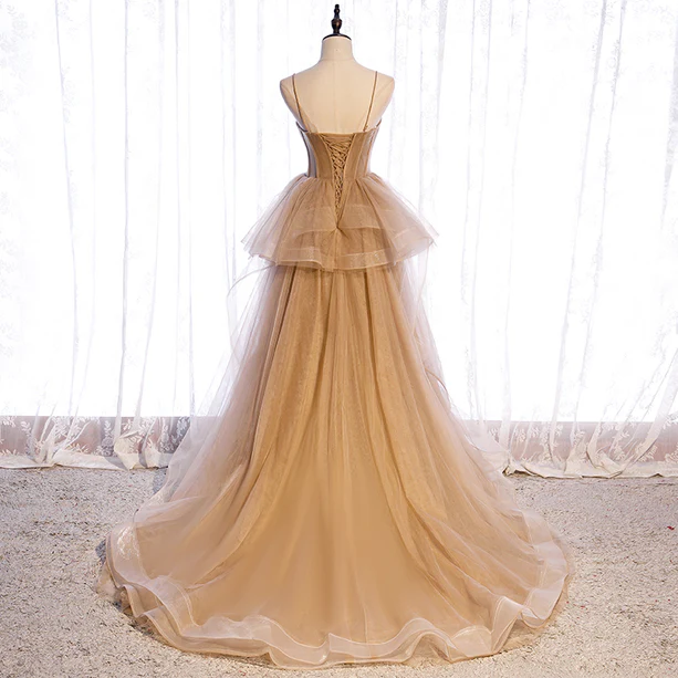 New Elegant A Line Sweetheart Neck Flouncing Tulle Long Prom Dresses,Tulle Long Formal Graduation Dresses GG370