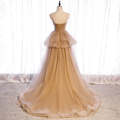 New Elegant A Line Sweetheart Neck Flouncing Tulle Long Prom Dresses,Tulle Long Formal Graduation Dresses GG370