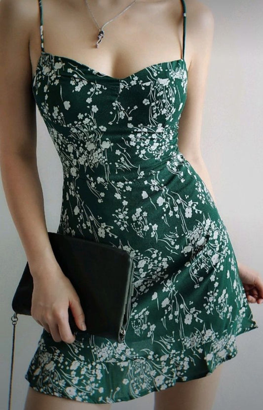 Chic A Line Spaghetti Straps Chiffon Printed Short Homecoming Dress,Summer 18th Birthday Dress GG3715